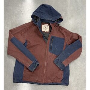 Fat Face Men's Hooded Colorblock Jacket L Red Blue Canvas Zip Pocket